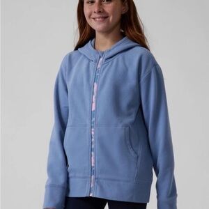 Athleta Girl Retroactive Full Zip Hoodie XXL 14 Blue Pink Thumb Holes Pockets